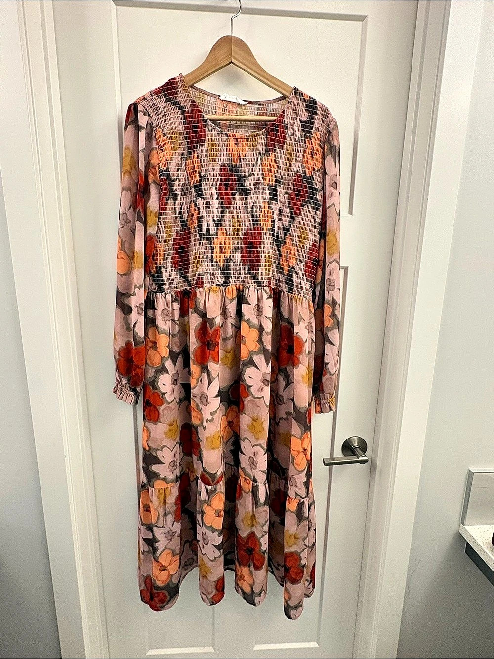 About Style The Jilly Box Floral Smocked Maxi Dress in Pink & Orange Size XL